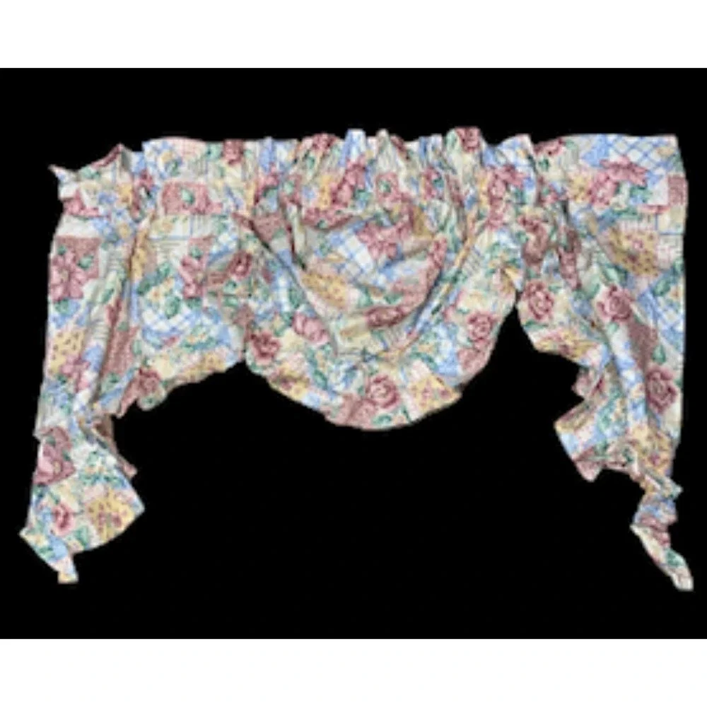 Vintage Top Mates Ellery Cottage Quilt Ruffled Festoon Curtain Valance 72X30 In